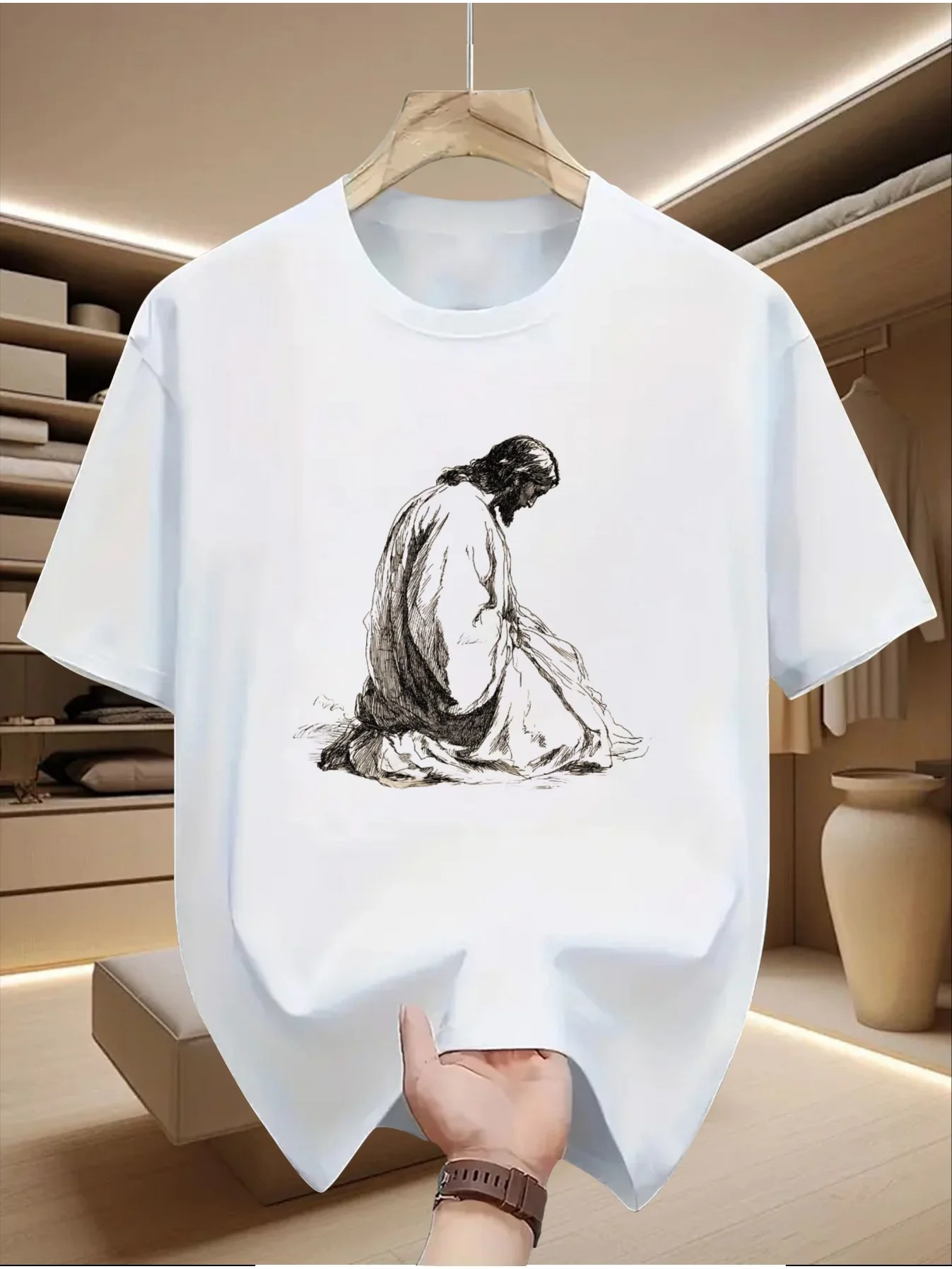 Men's Short Sleeve T-Shirt with Front Jesus Print