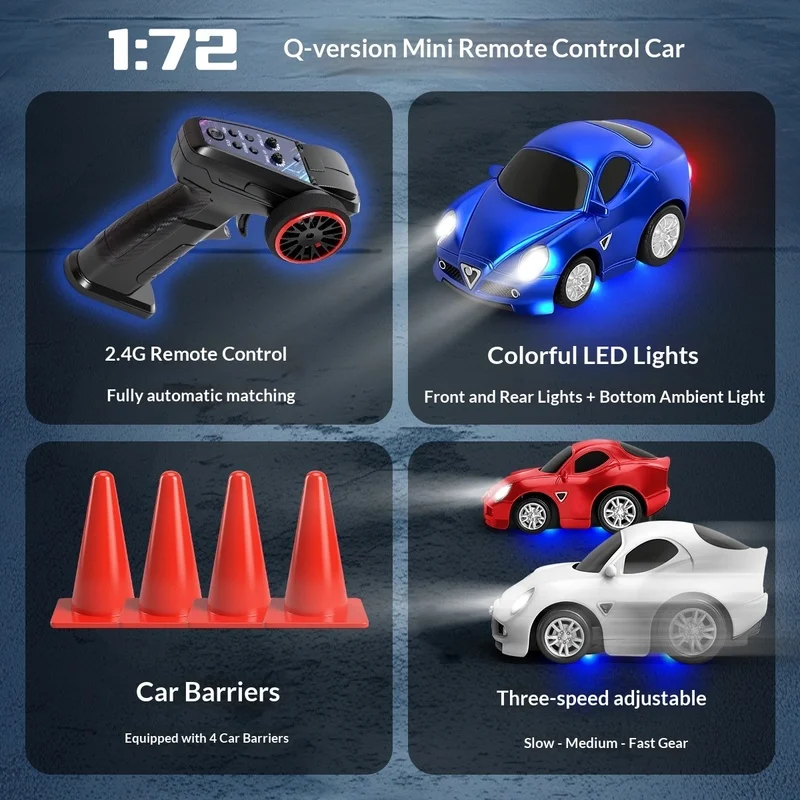 

Миниатюрная радиоуправляемая дрифт-машинка Q Style 72, 2.4G, с полнопропорциональным управлением, LED-подсветкой, 3 режимами скорости, настольная гоночная игрушка для детей