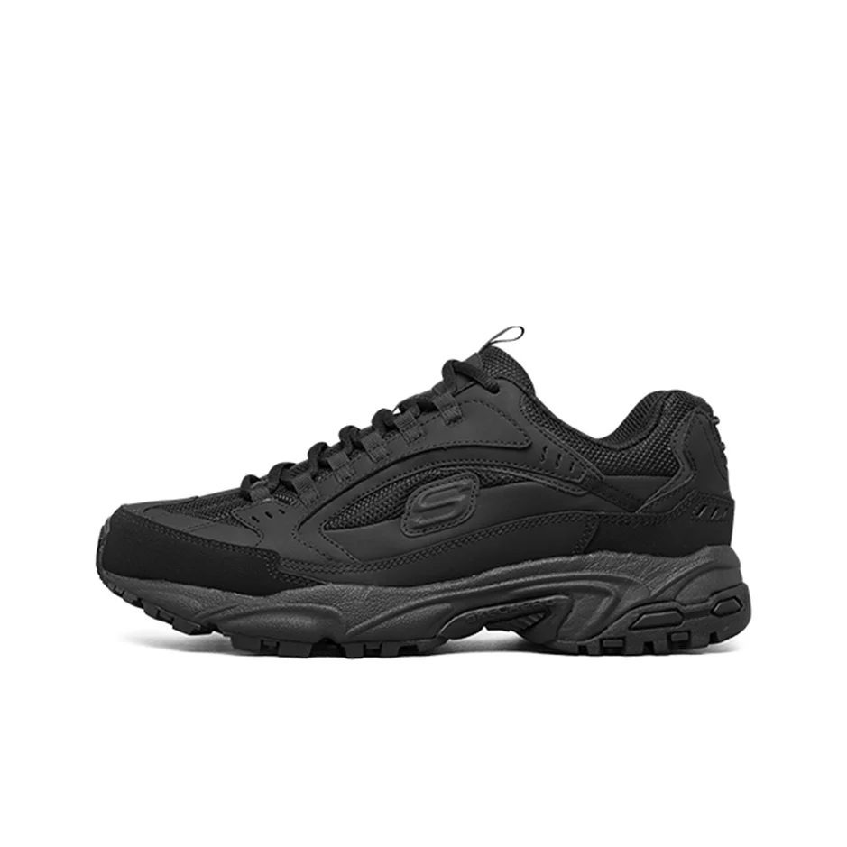 Skechers Stamina Textile, Synthetic Leather, Split Cow Leather Low top Chunky Sneakers Men's All Black 51286-BBK