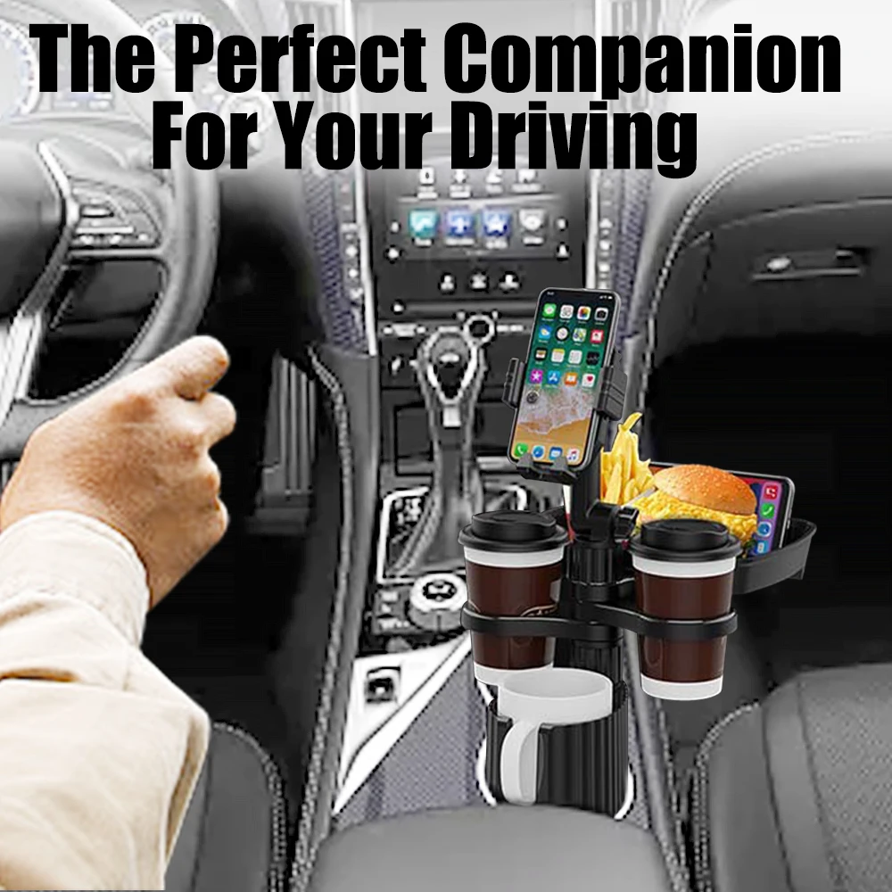 Drink Holder Car Tray Table Phone Holder Stand Adjustable Car Cup Holder 360 Degree Rotation Car Food Table