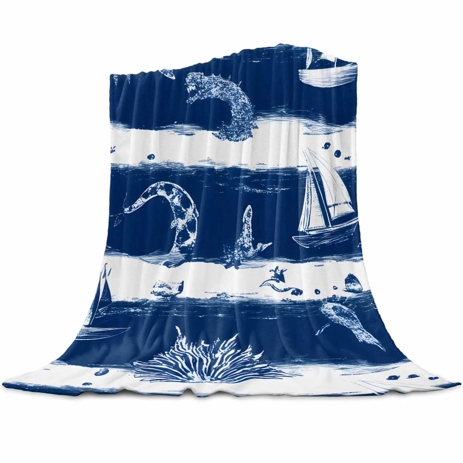

Blue Ocean Ship Waves Luxury Throw Flannel Machine-washable Blankets for Sofa Couch and Bed