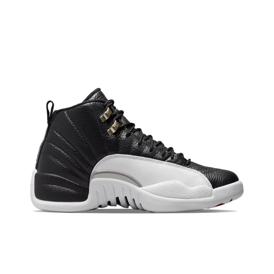 Air Jordan 12 For Men's Black & White Gold Classic Retro Basketball Sneakers