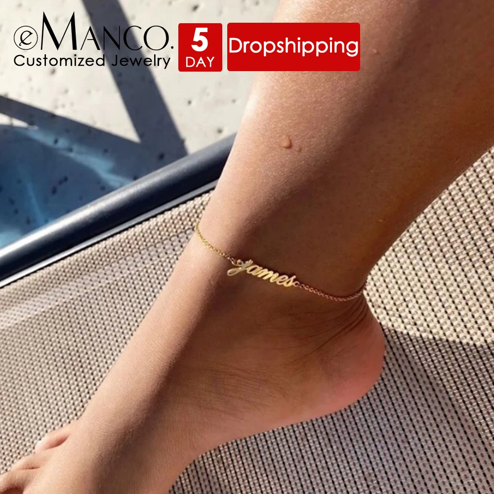 EMANCO Customized Name Anklet for Women  Personalized Letter Stainless Steel Jewelry Gift Support Dropshipping Wholesale