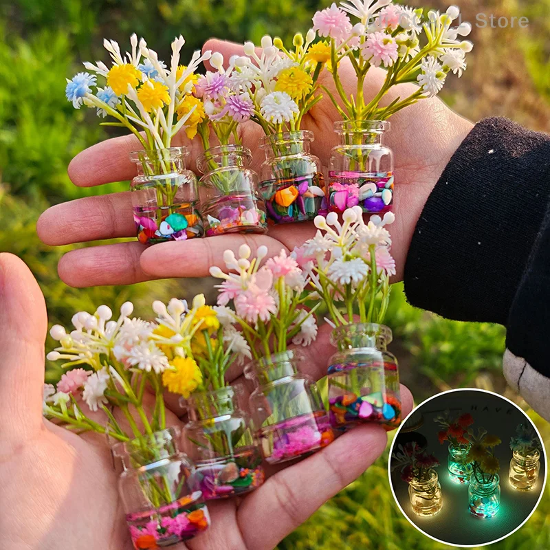 

Super Bright Luminous Vase Simulated Flowers Ins Style Creative Car Interior Center Console Desktop Glass Ornaments