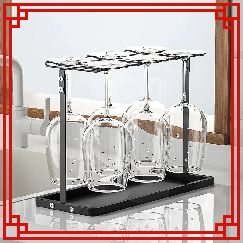 

Kitchen Under Cabinet Free Punching Holder Wine Glass Rack Multi-function Classification Stemware Glass Cup Hanging Holder