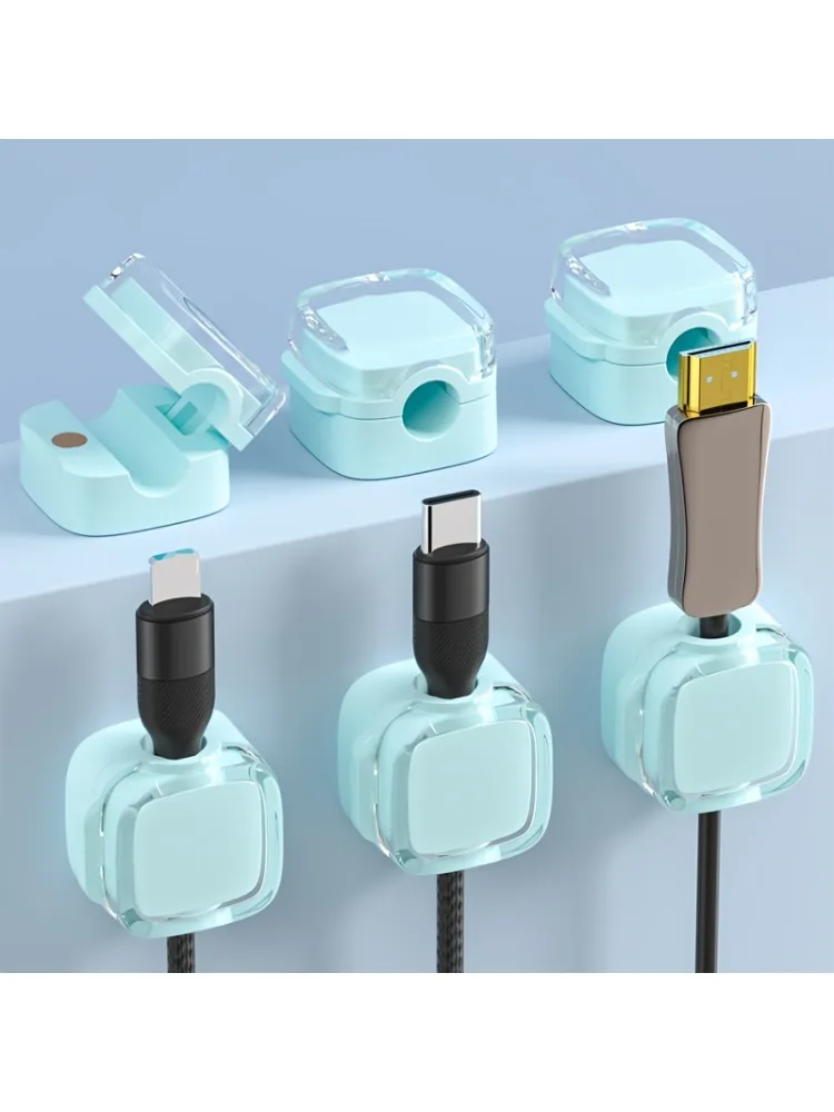 3pcs Transparent Magnetic Cable Organizer Data Cable Holder Buckle Desktop Phone Charging Cable Plug Hook Storage