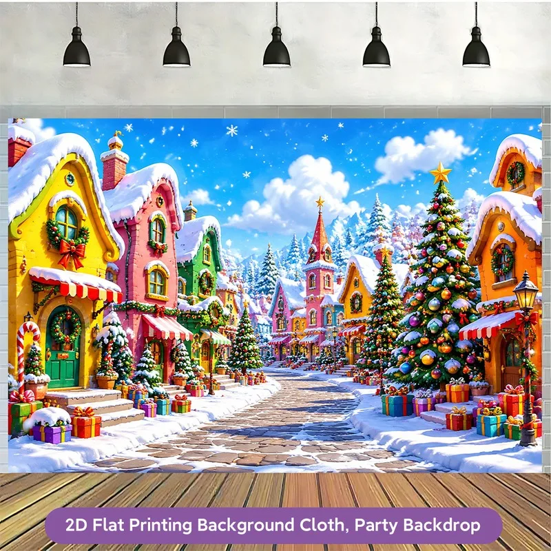 VIKAMA Christmas Eve Santa Tapestry, Reindeer Sleigh over Village, Xmas Wall Hanging Decor for Bedroom Living Room Home