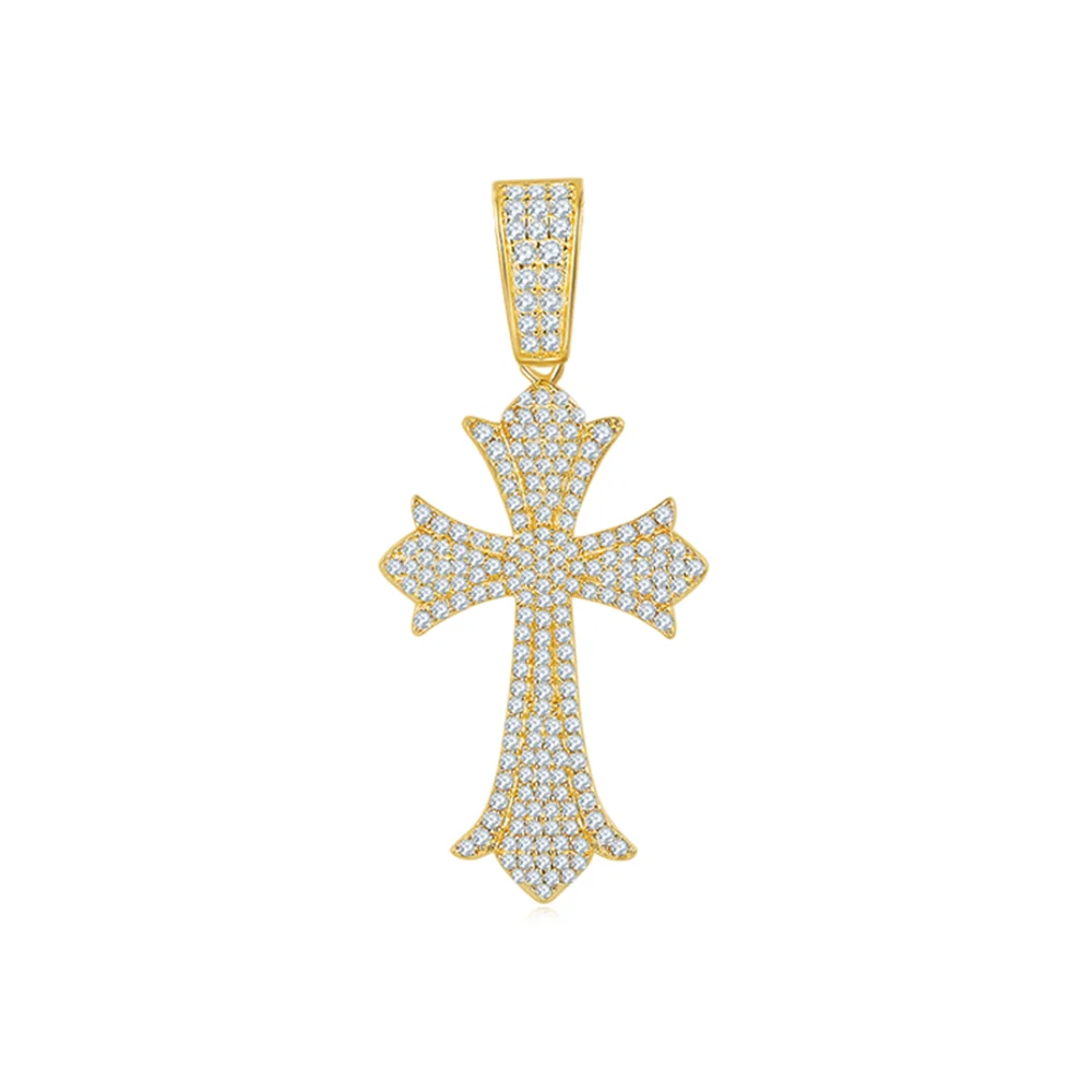 

HanYu Vintage Luxury Moissanite Cross Pendant for Necklace 925 Sterling Silver Gold Plated D Color Moissanite Hiphop Pendant