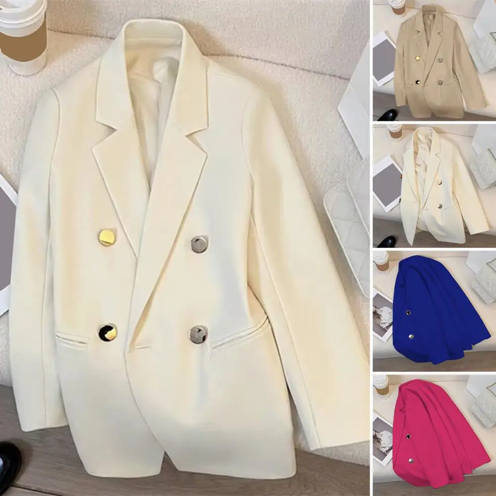 

Women Suit Jacket Elegant Women's Lapel Suit Jacket with Double Placket Pockets Stylish Mid-length for Professional for Work