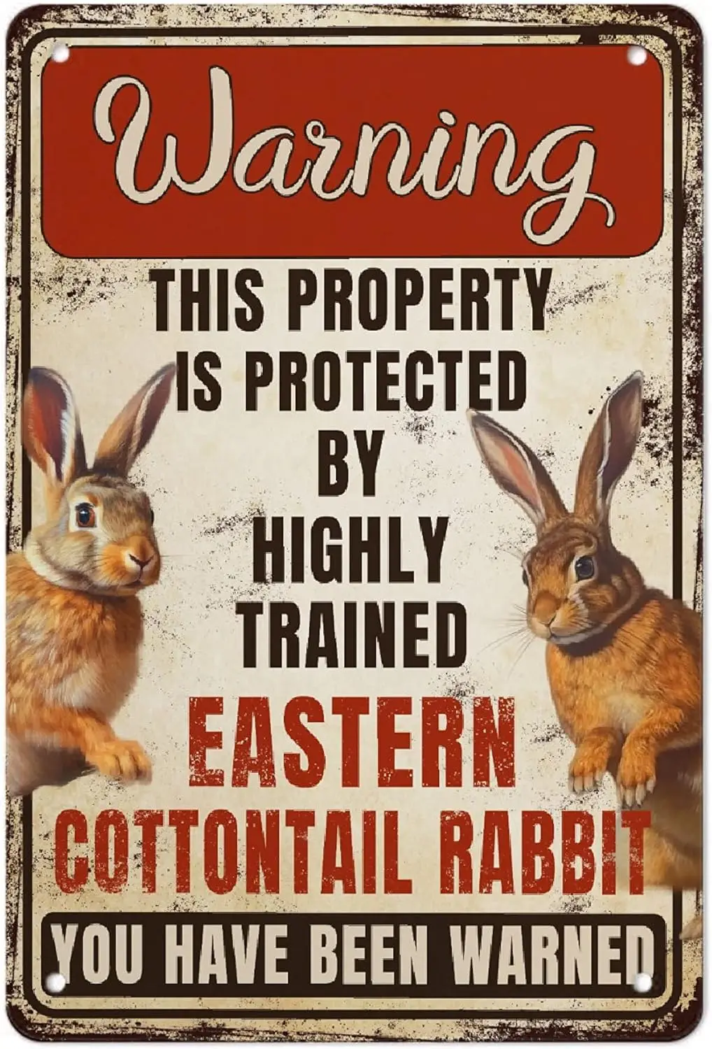 Bunny Metal Sign Funny Eastern Cottontail Rabbit Aluminum Vintage Metal Poster 8”×12” Print Painting Sign Wall Art Decor Retro P