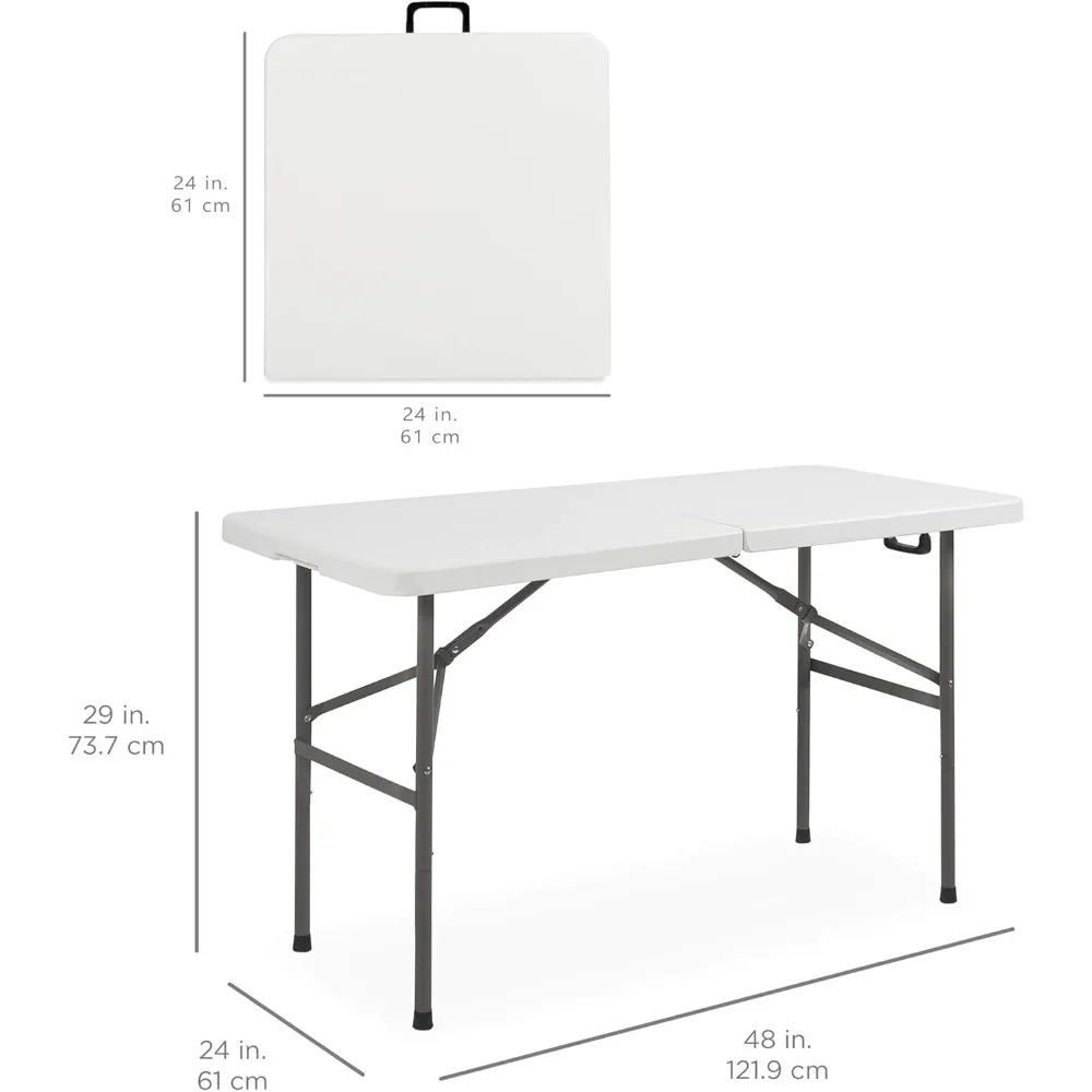 4ft Plastic Folding Table, Indoor Outdoor Heavy Duty Portable w/Handle, Lock for Picnic, Party, Camping - White