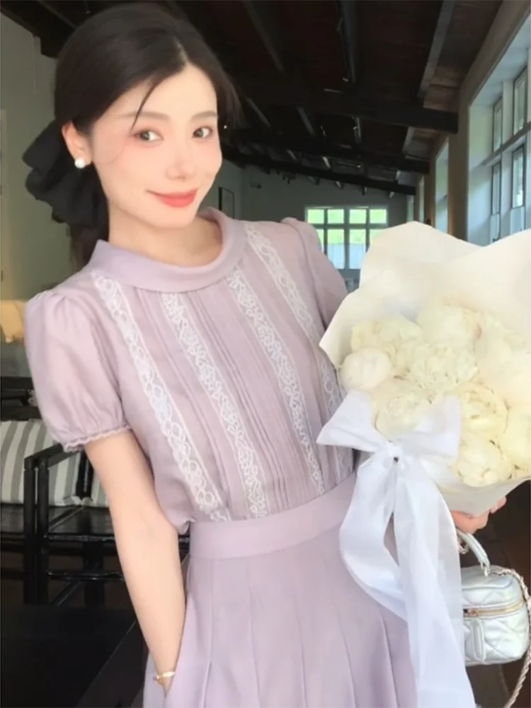 Unique Beautiful Light Purple High Waist Maxi Skirt Women's 2026 New Small Size Slimming Pleated Long Skirt Summer Style