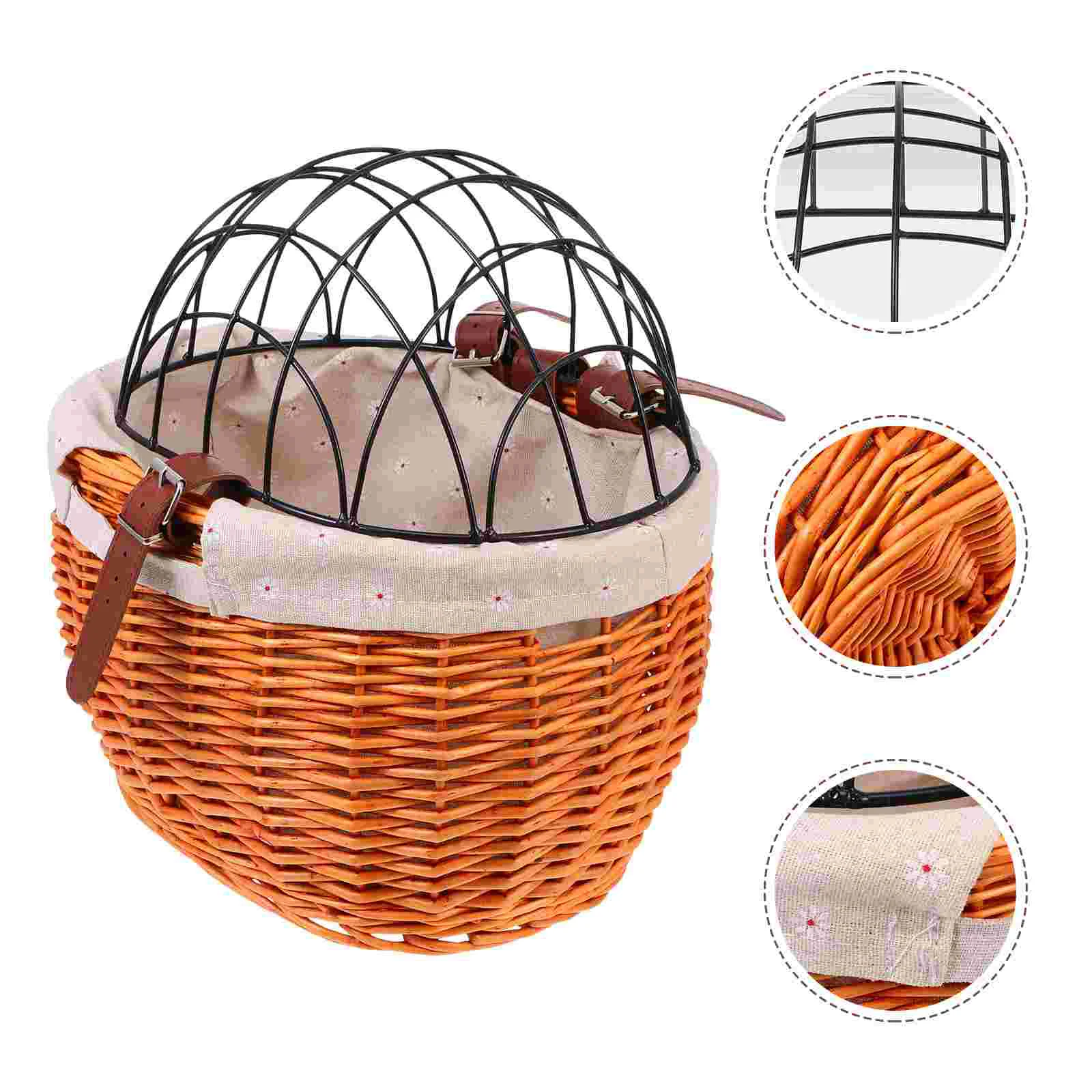 

Rattan Bicycle Basket Pet Bike Accessory Pannier Cage Wicker Storage Iron Woven