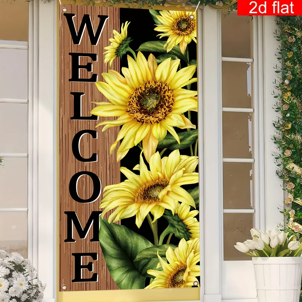 1pc Door Banner Featuring Cheerful Sunflower Design for Welcoming Summer Durable Polyester Door Cover for Outdoor Decor Curtain view 3