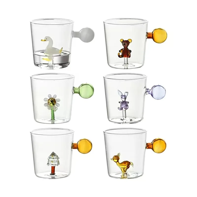 

3D Cartoon Animal Built-in Glassed Mug with Handle Ball Drink Cup Water Glass Cup High Borosilicate Glass Heat-resistant Tr