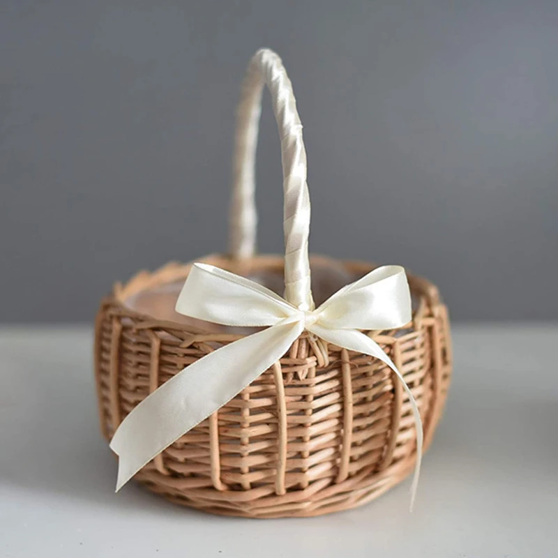 Gewebter Blumenkorb, Aufbewahrungskorb aus Rattan, Blumenkorb für Blumenmädchen, handgefertigter Blumenkorb für die Hochzeitsdekoration zu Hause – Detail 7