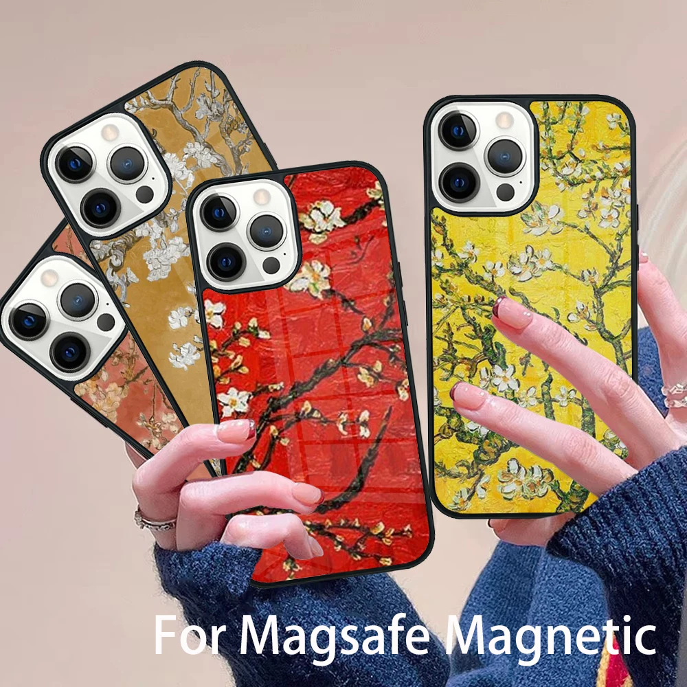 

Blossoming Almond Tree Phone Case Magesafe Magnetic Wireless Charge Cover For IPhone 16 11 12 13 14 15 Pro Max Plus Mini