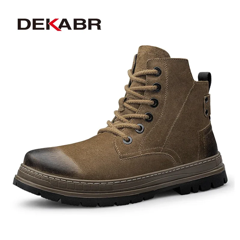 DEKABR Brand Autumn Winter Men Boots High Quality Comfortable Warm Fur Lace-up Ankle Snow Boots Genuine Leather Boots For Men