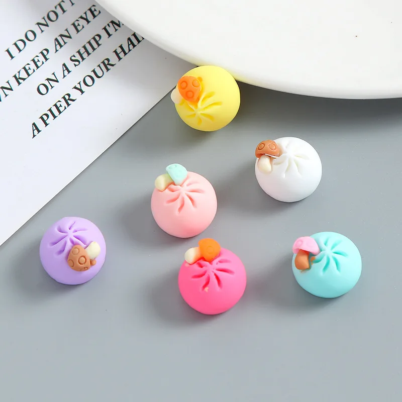 10Pcs Candy Color Steamed Stuffed Bun Resin DIY Shoes Hat Icebox Barrette Mobile Phone Case Scrapbook Cream Glue Flat Back Resin