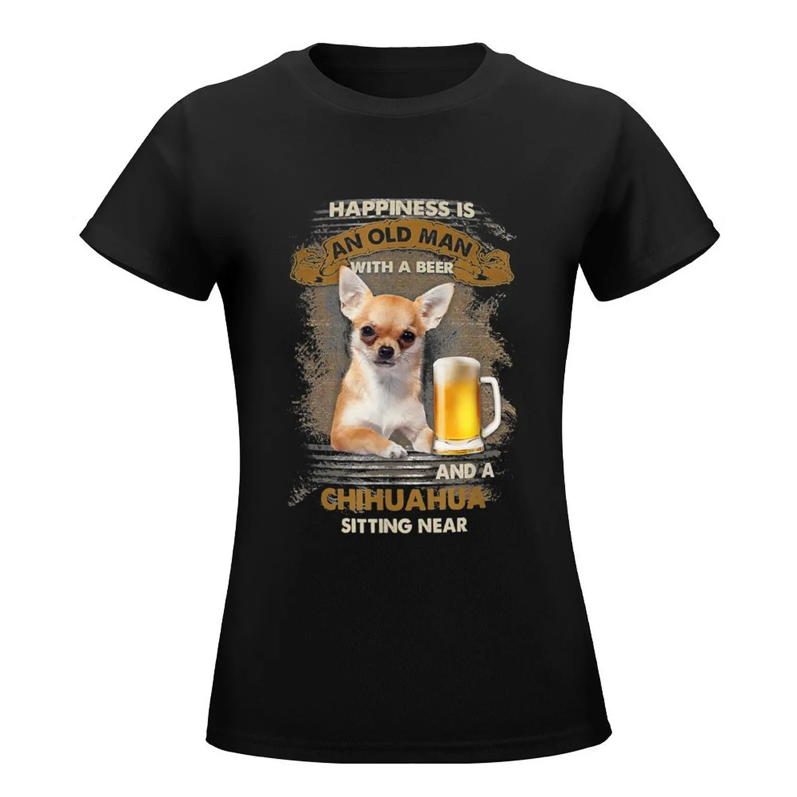 Happiness is an old man with a beer and a chihuahua T-Shirt korean fashion plus size tops anime tshirts woman