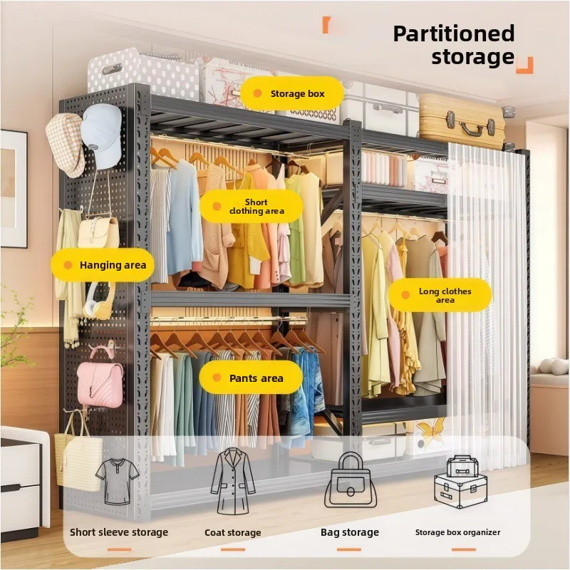 Portable Closet Wardrobe Wardrobe Storage Rack Bedroom Simple Open Style Coat Rack Modular Closet Organizer Rental Apartment