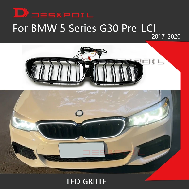 LED Light Grille For BMW 5 Series G30 Pre-LCI Kidney Grille Front M5 Grill Grid M Sport With Lamp 2017-2020