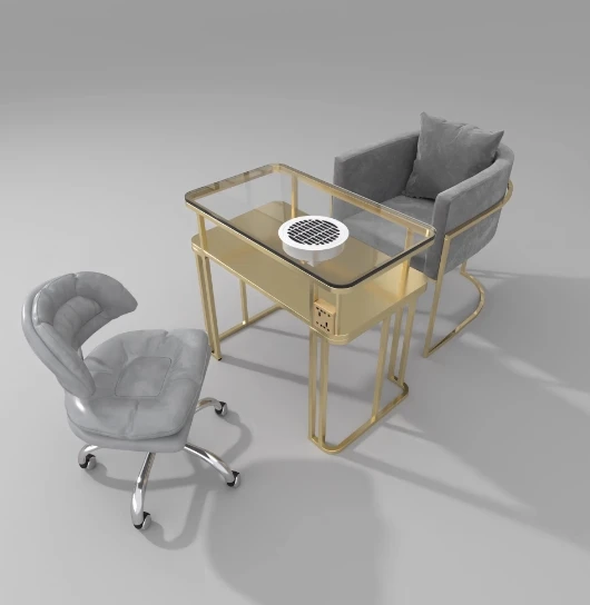 Tempered Glass Top Metal Frame Nail Care Table and Chair Set Luxury Professional Manicure Technician Table Desk