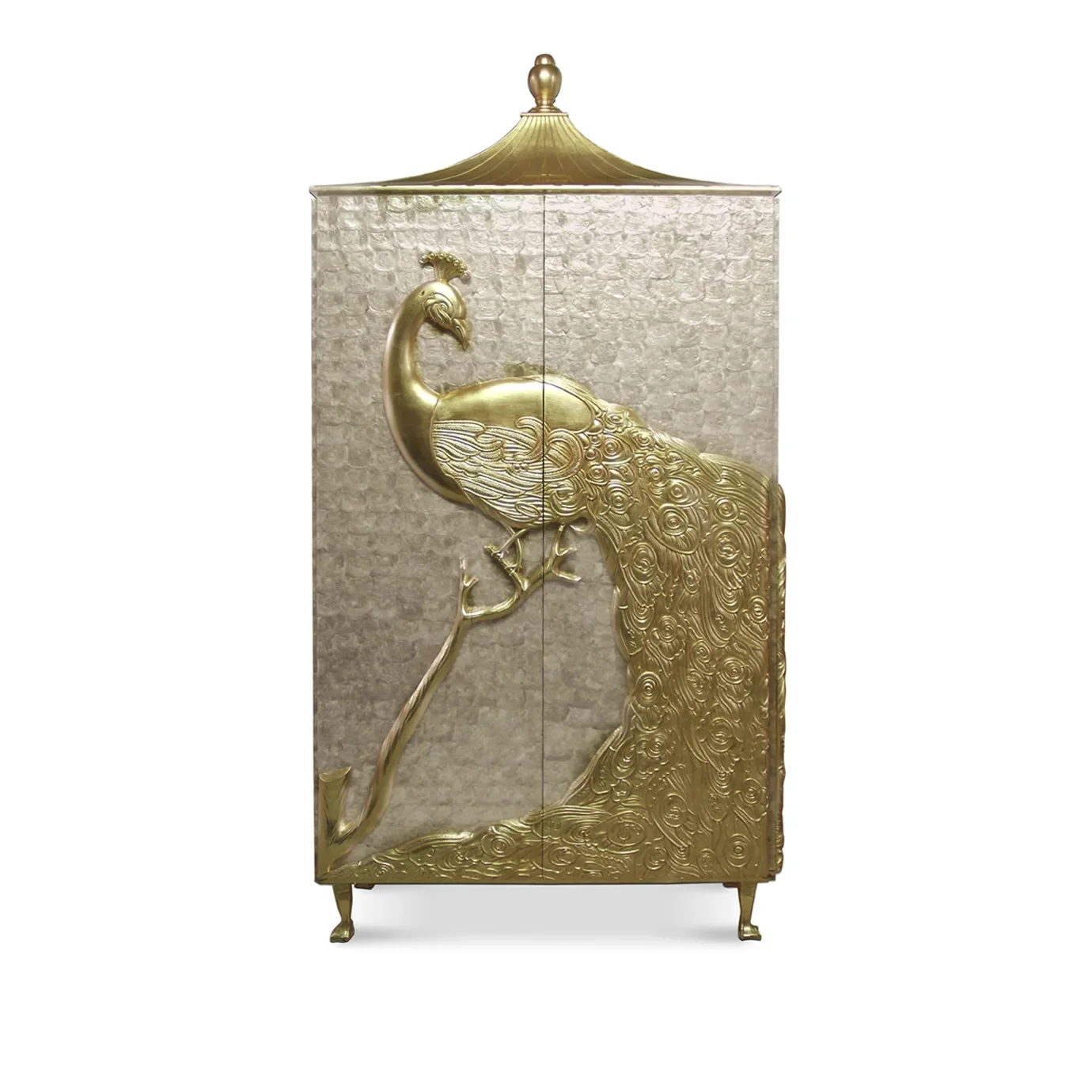 Bedroom furniture light luxury metal crafts peacock wardrobe creative home brass storage wardrobe double door