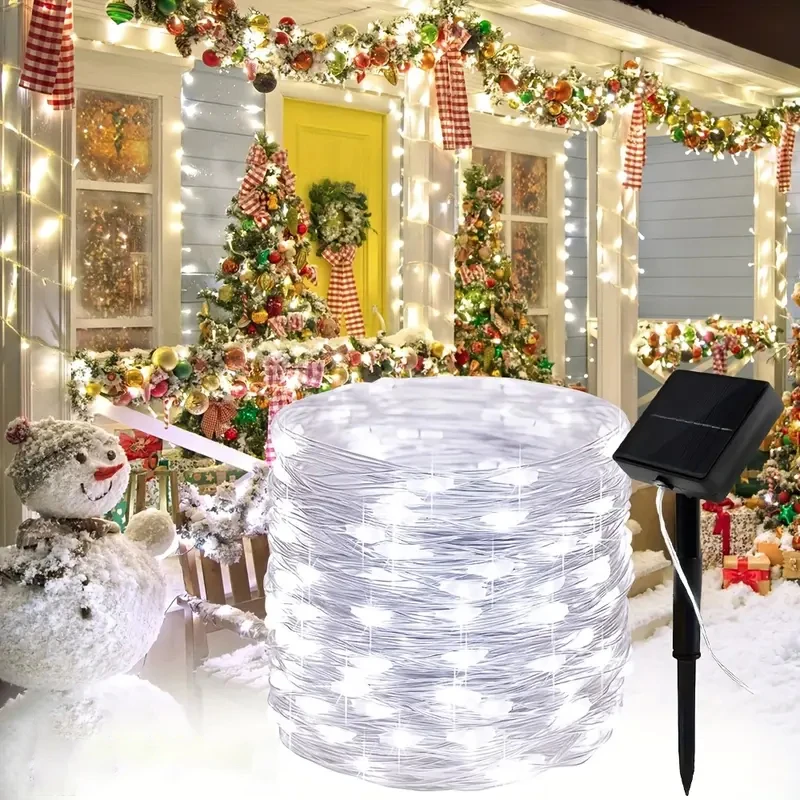 جديد تعمل بالطاقة الشمسية سلسلة أسلاك فضية أضواء 400 المصابيح 8 طرق الإضاءة أضواء الجنية مقاوم للماء للفناء لتقوم بها بنفسك حديقة ديكور