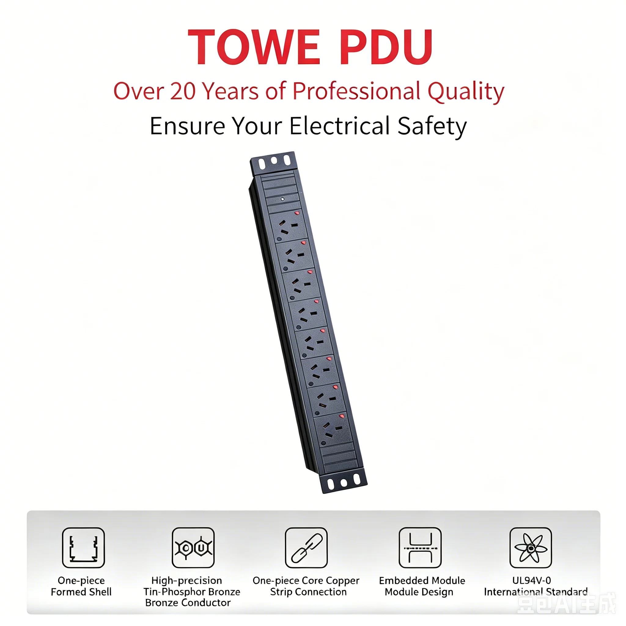 1U 19 Inch Rack Mount PDU Power Distribution Unit Surge Protector for Server Rack Cabinet Data Center Network Cabinet Industrial