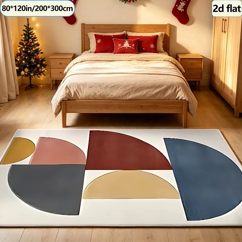Multicolor Semi-Circular Abstract Geometric Carpet, Vintage Artistic Carpet, Suitable for Living Room Bedroom Indoor Home Decoration