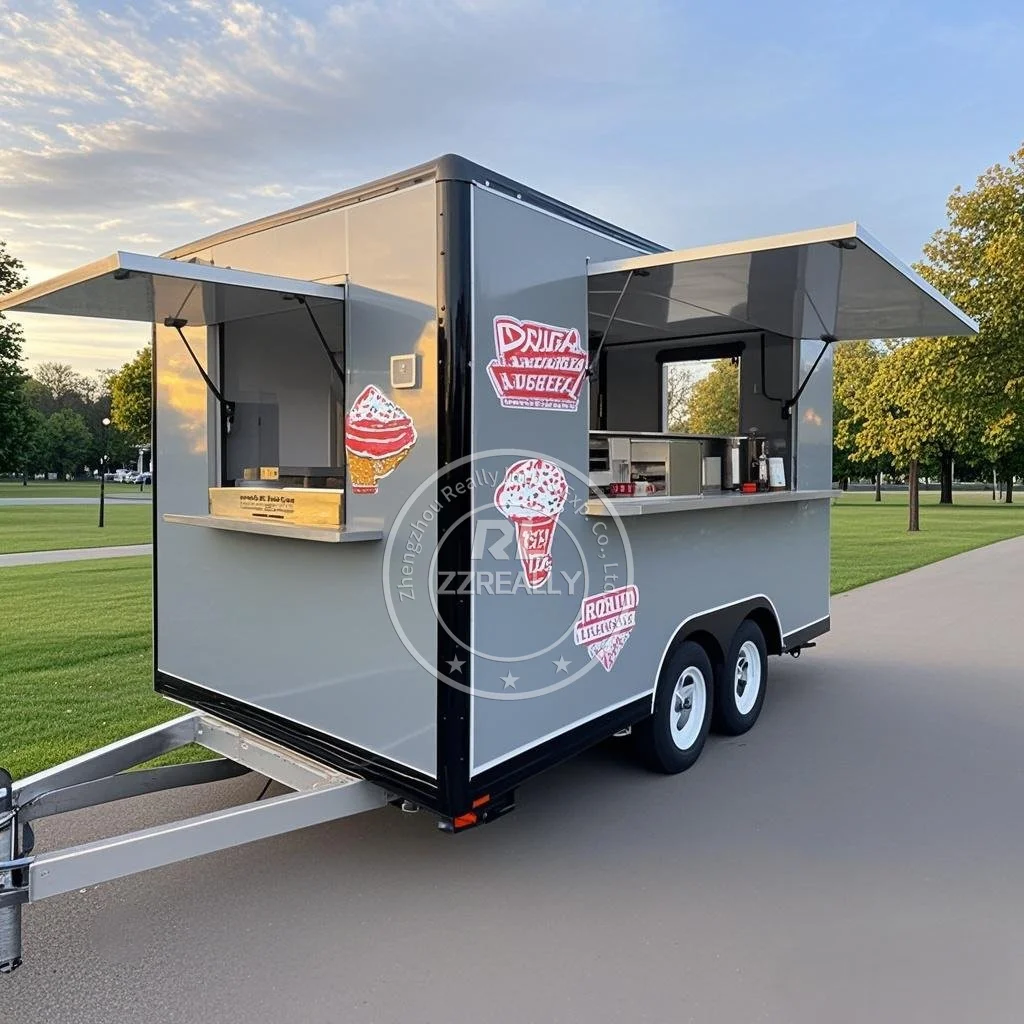 Custom Mobile Kitchen Fast Food Truck Trailers Fully Equipped Coffee Ice Cream Hamburger Fast Food Cart