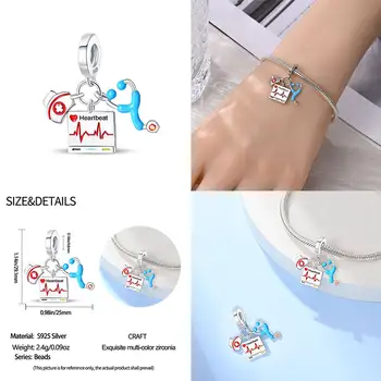 100% 925純銀愛心藥盒珠子醫療守護吊墜,適合原創女士手鍊DIY首飾製作禮品 8 最佳銷售 藥丸護符 - №8