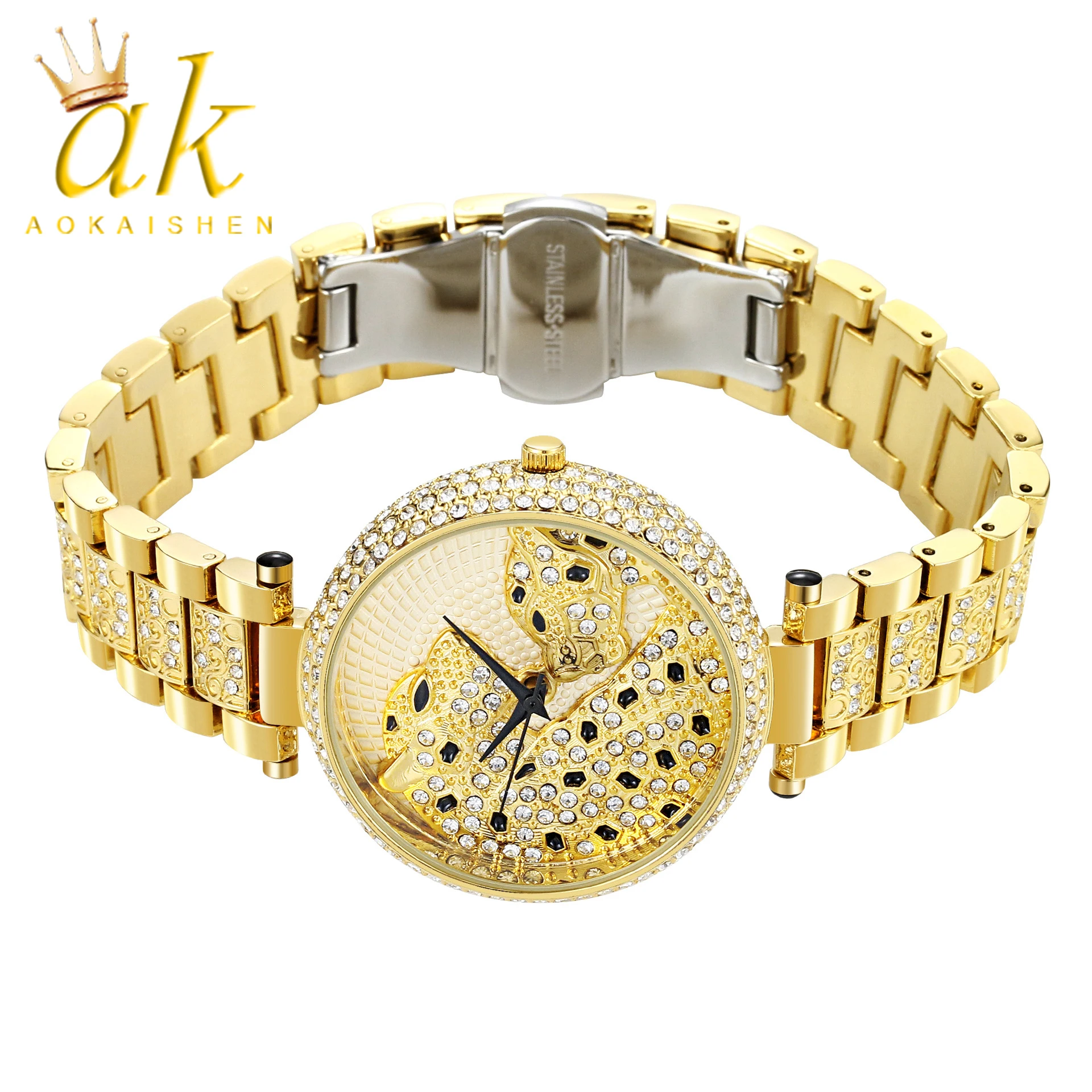 Aokaishen Female Watch Women Fashion Designer Brand Luxury Women Wrist Watch Gold Leopard CloudsLadies Watch Quartz Clock