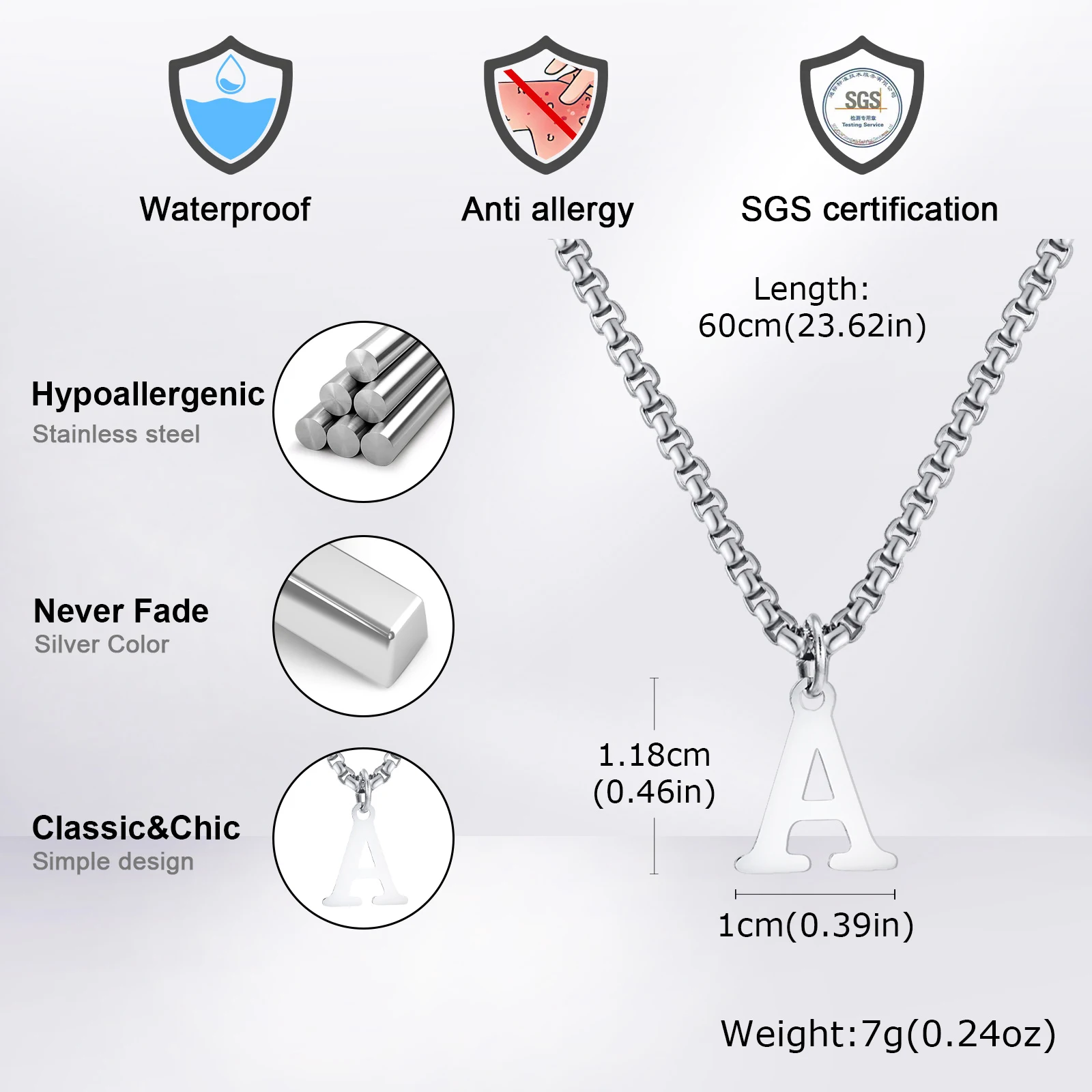 Simple Stainless Steel Initials Letters Necklace for Men Women,Hip Hop Gold Silver Color Box Chain Collars Jewelry Gift