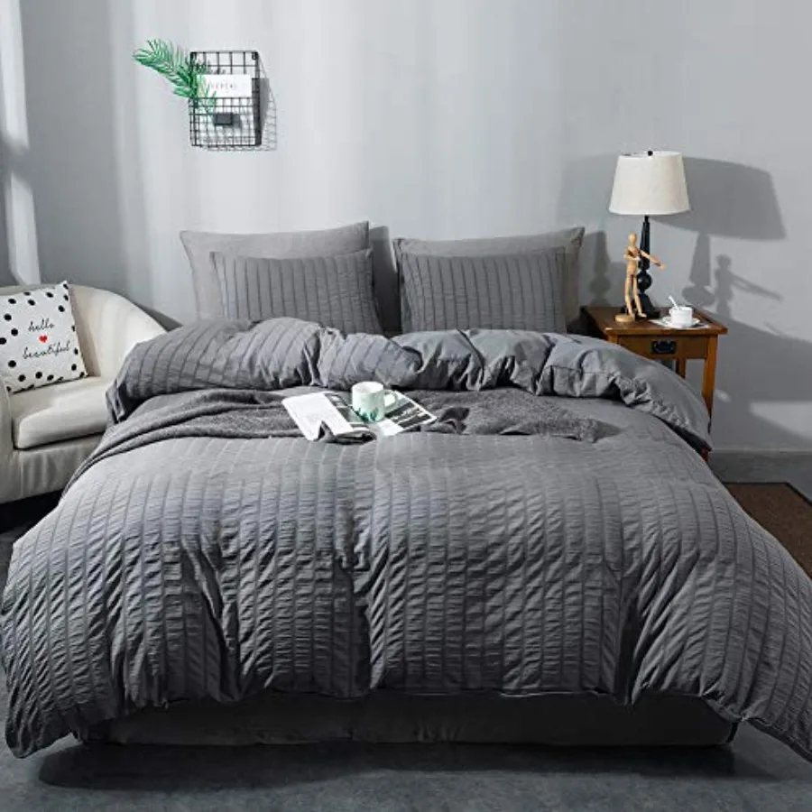 

Seersucker Duvet Cover Set King Size 104 x 90 inches,3 Pieces (1 Duvet Cover + 2 Pillow Cases), Ultra Soft Washed Microfiber, T