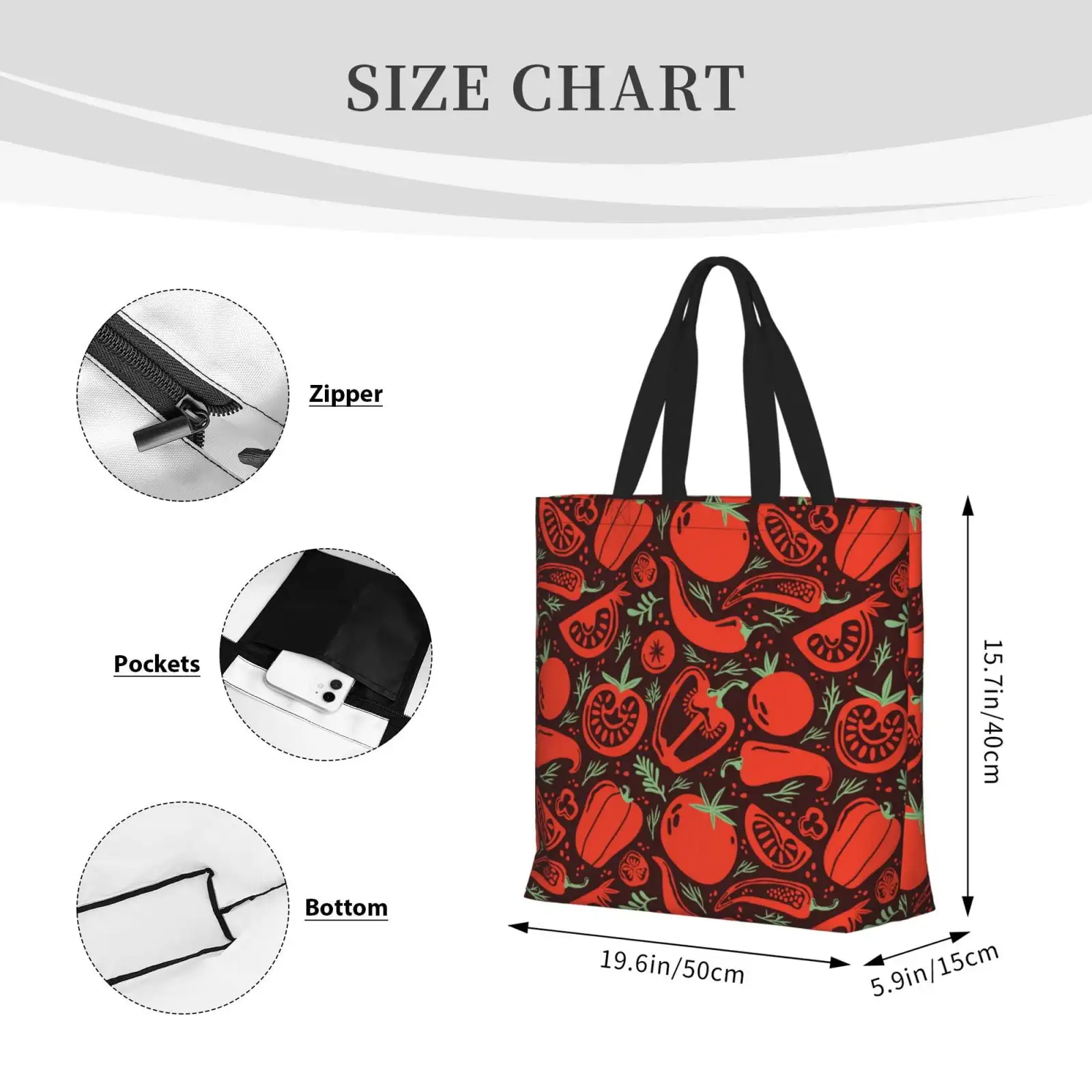 Tote Bag With Zipper - Cute Vegetable Tomato Large Capacity Canvas Tote Bag For Women, Tote Bags Bulk, Large-Capacity Shoulder