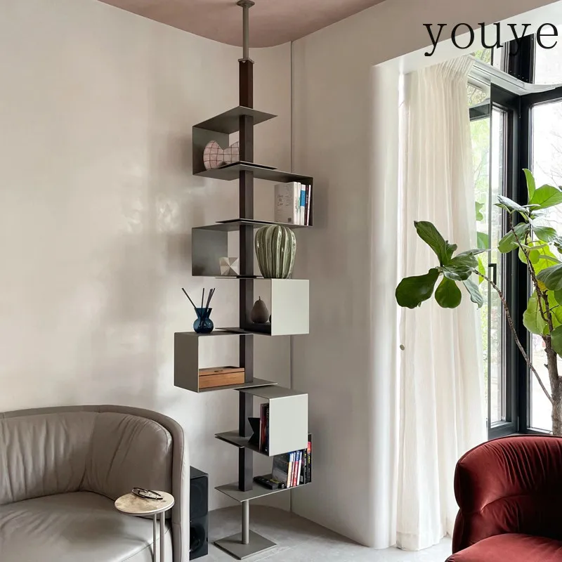 Italian light luxury rotating bookshelf multi-layer storage creative stainless steel bookcase living room metal display shelf
