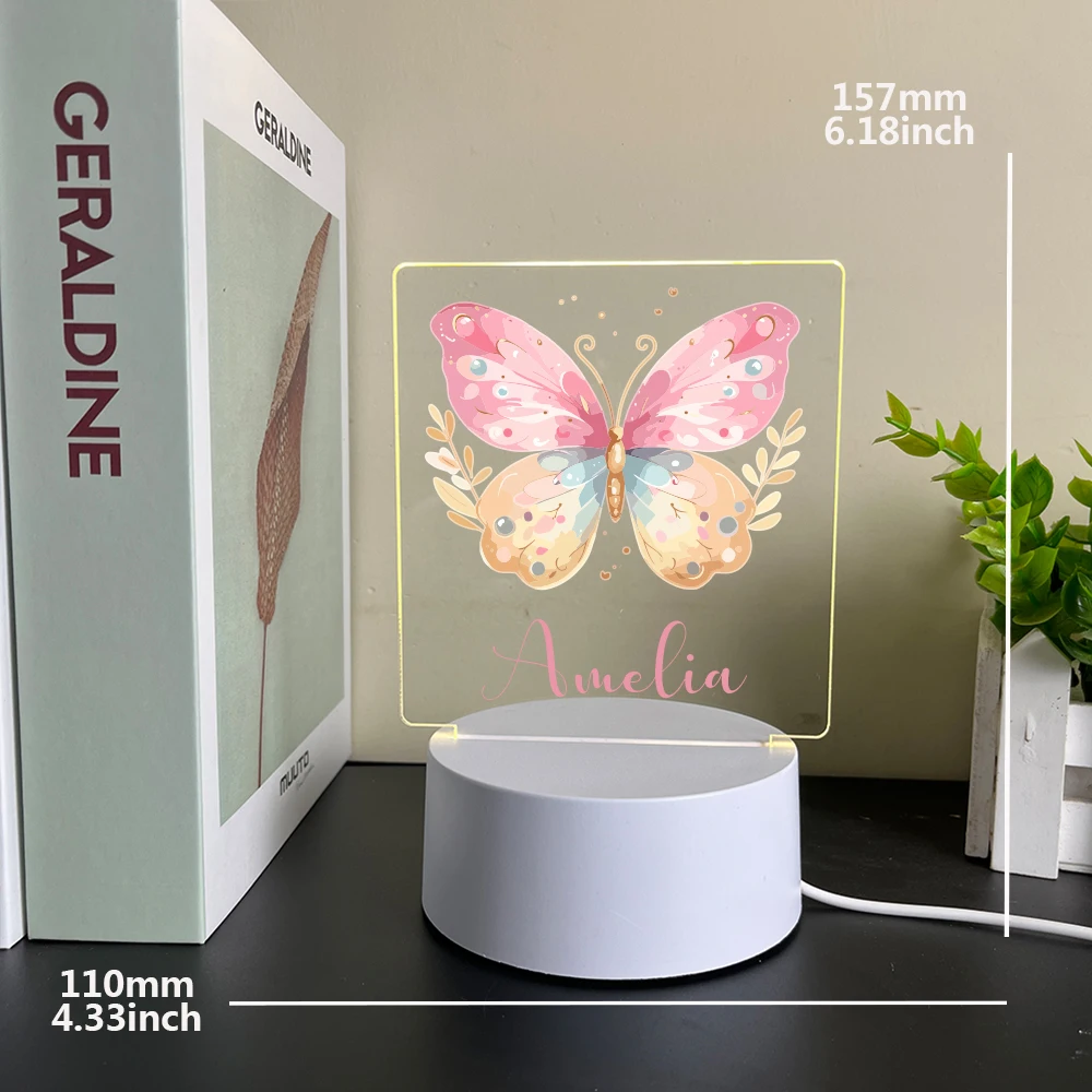 Personalized Custom Butterfly Cute  Led Night Light Gift For Kids Usb Ambient Desk Lamp With Touch Button