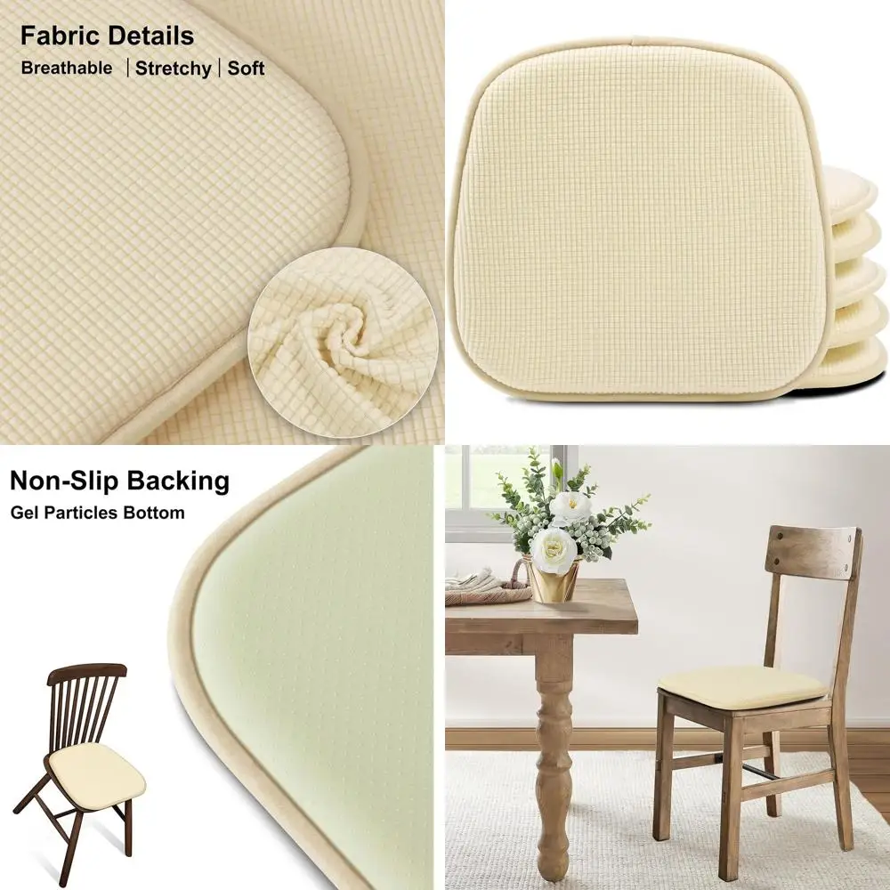 

6-Piece Non-Slip Indoor Dining Chair Cushions, U-Shaped Seat Pads, 15x16 Inches, Beige