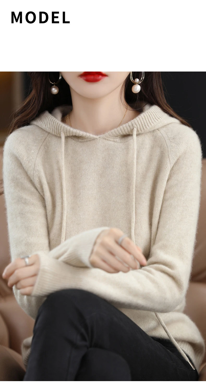 Mit kapuze Pullover Mode Frauen Herbst Winter Lange Ärmel Einfarbig Gestrickte Hoodies Dame Lose Kordelzug Casual Pullover Hoodie – Detail 2