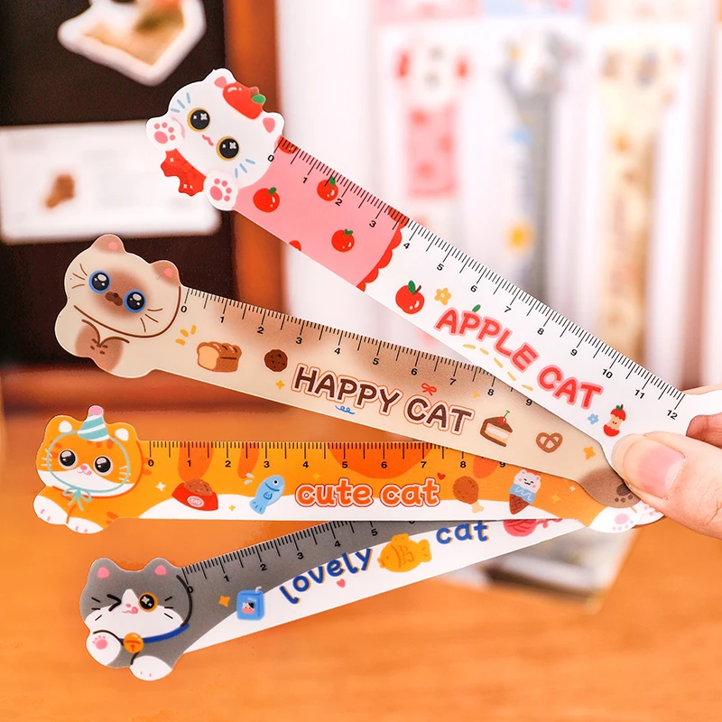 1PCS Cartoon Cats 12CM Magnetism Ruler School Study DIY Stationery Drawing Office Supplies