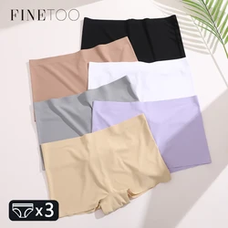 FINETOO 3pc Seamless Soft Boyshort Women's Panties Sexy Breathable Invisible Underwear Female Soild Comfortable Stretch Lingerie