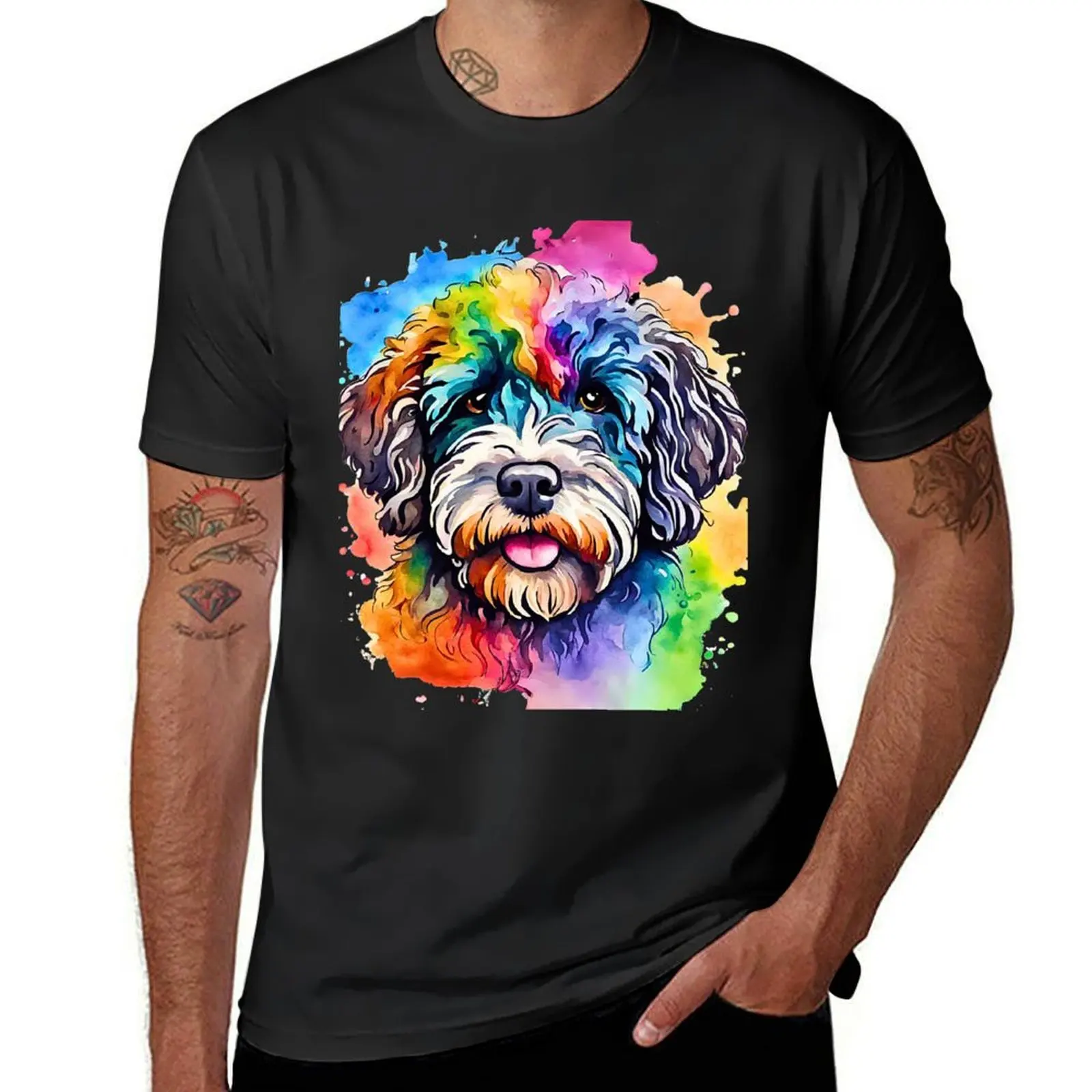 

Portuguese Waterdog Watercolor Portrait T-Shirt heavyweights valentines clothes funny costumes summer 2025 men workout shirt