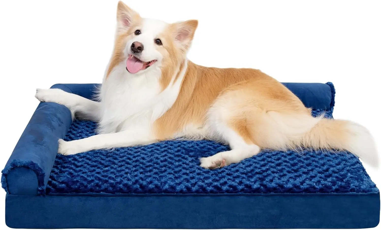 

Orthopedic Dog Couch Bed Deluxe Plush L-Shaped with Waterproof Lining Bolster Dog Sleeping Sofa with Removable Washable Cover