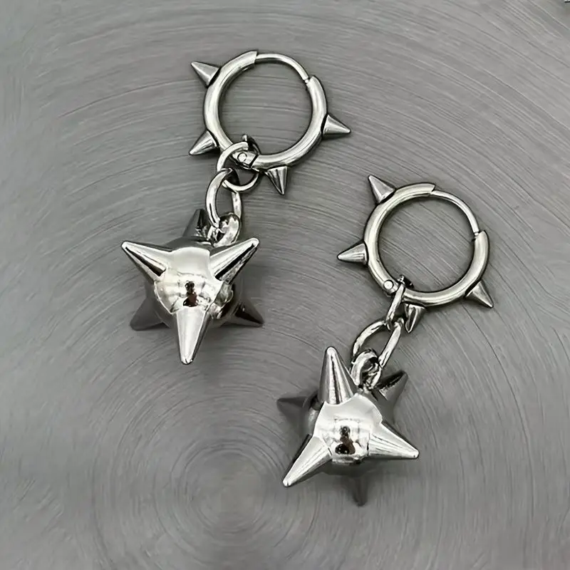Gothic Y2K Spike Ball Drop Earrings, Grunge Aesthetic Morning Star Rivet Hoop Earrings for Women Men, Punk Rock Jewelry