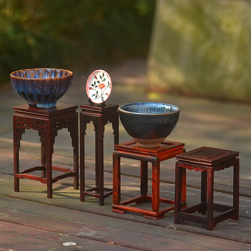 Miniature Solid Wood Furniture Tea Table Flower Stand Retro Chair Imitation Ancient Ink Table Jade Base Scroll Doll House Model