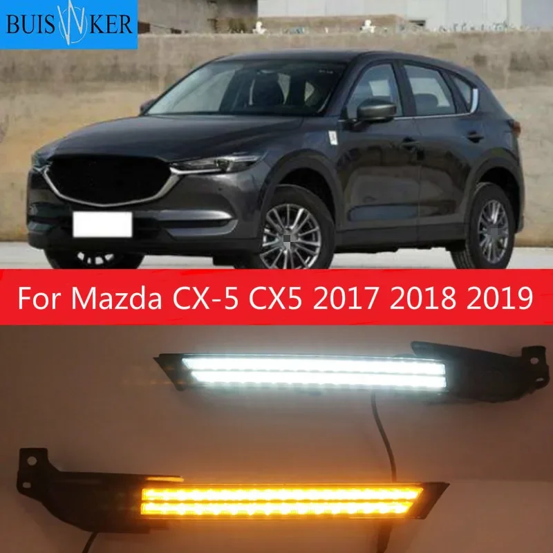 

2 шт. для Mazda CX-5 CX5 2017 2018 2019 DRL светодиодные дневные ходовые огни с желтым сигналом поворота, ночная синяя противотуманная фара