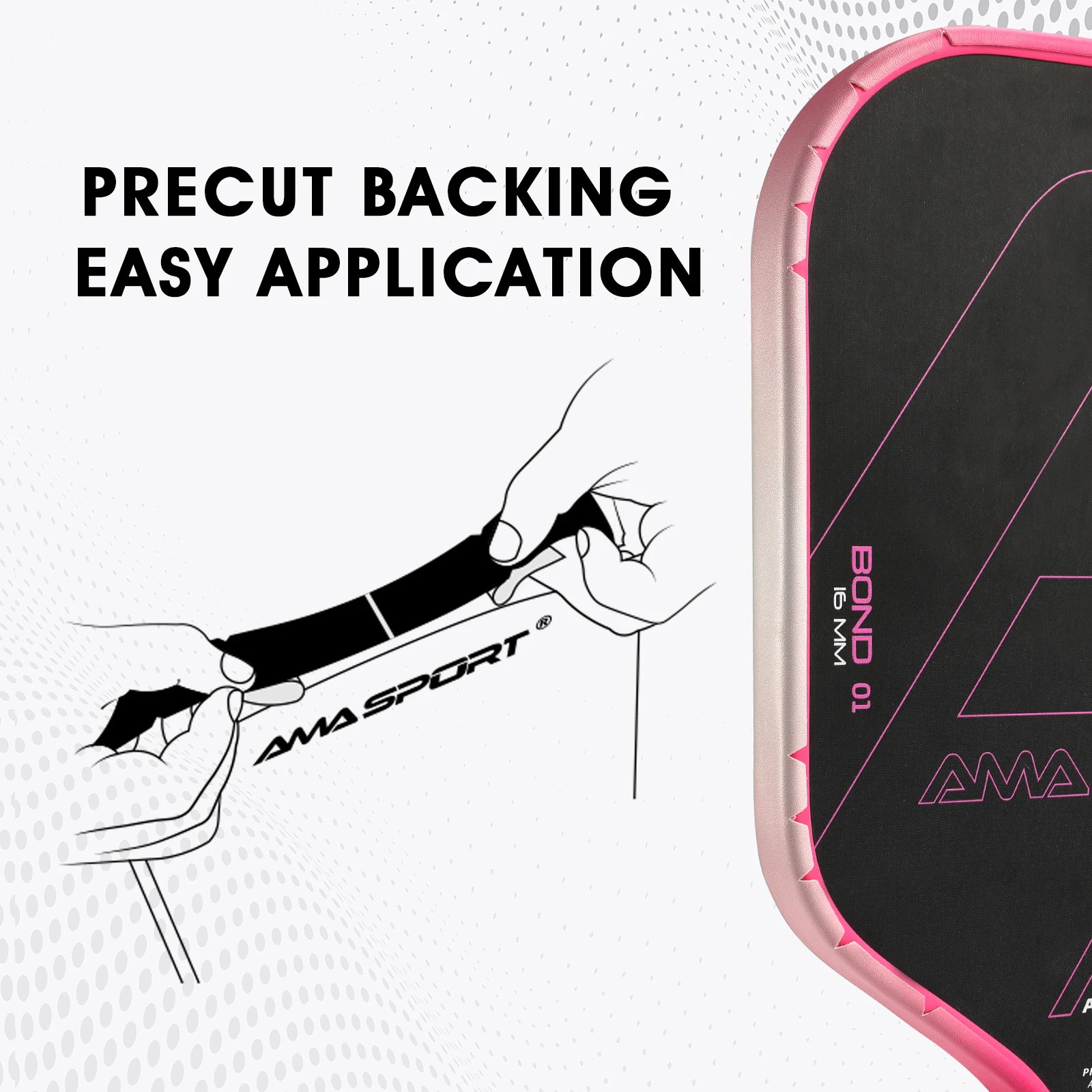 AMASPORT Nastro di protezione del bordo della pagaia per pickleball in colore sfumato, superficie opaca in PU, adatto perfettamente al nastro di protezione della pagaia con bordo curvo