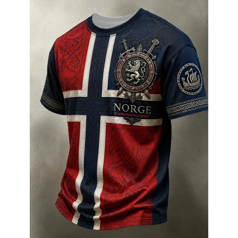 2026 Football Jersey 3D Norway Viking Heritage Print Unisex Nordic Dragon Ship Graphic Short Sleeve Pride Casual Fan Tee